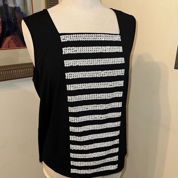 Bob Mackie Wearable Art Black w/ White Sequins Sleeveless Top Size Large - Picture 6 of 10